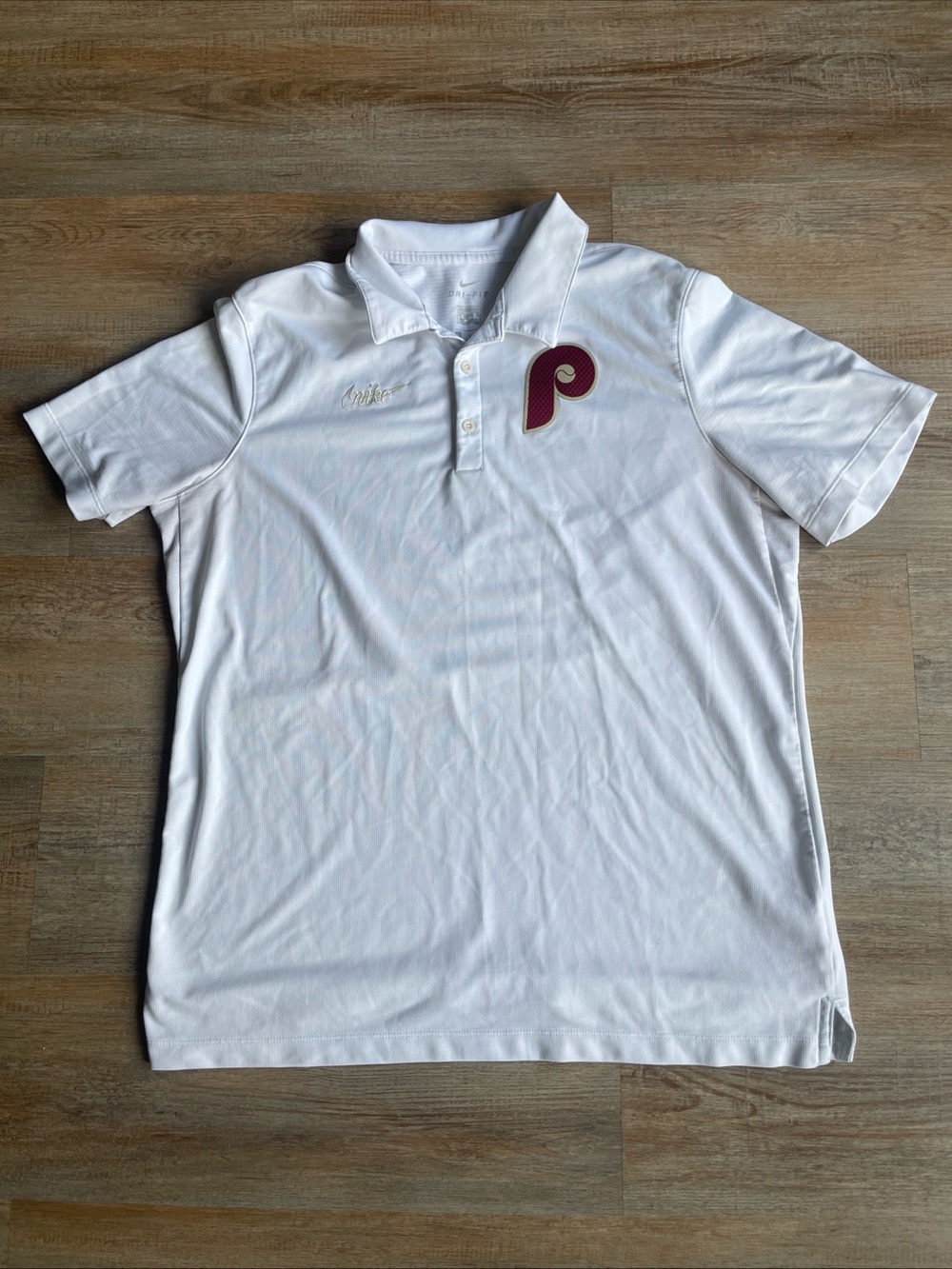 Nike Dri-fit Philadelphia Phillies Polo Cooperstown Collection Mens L White